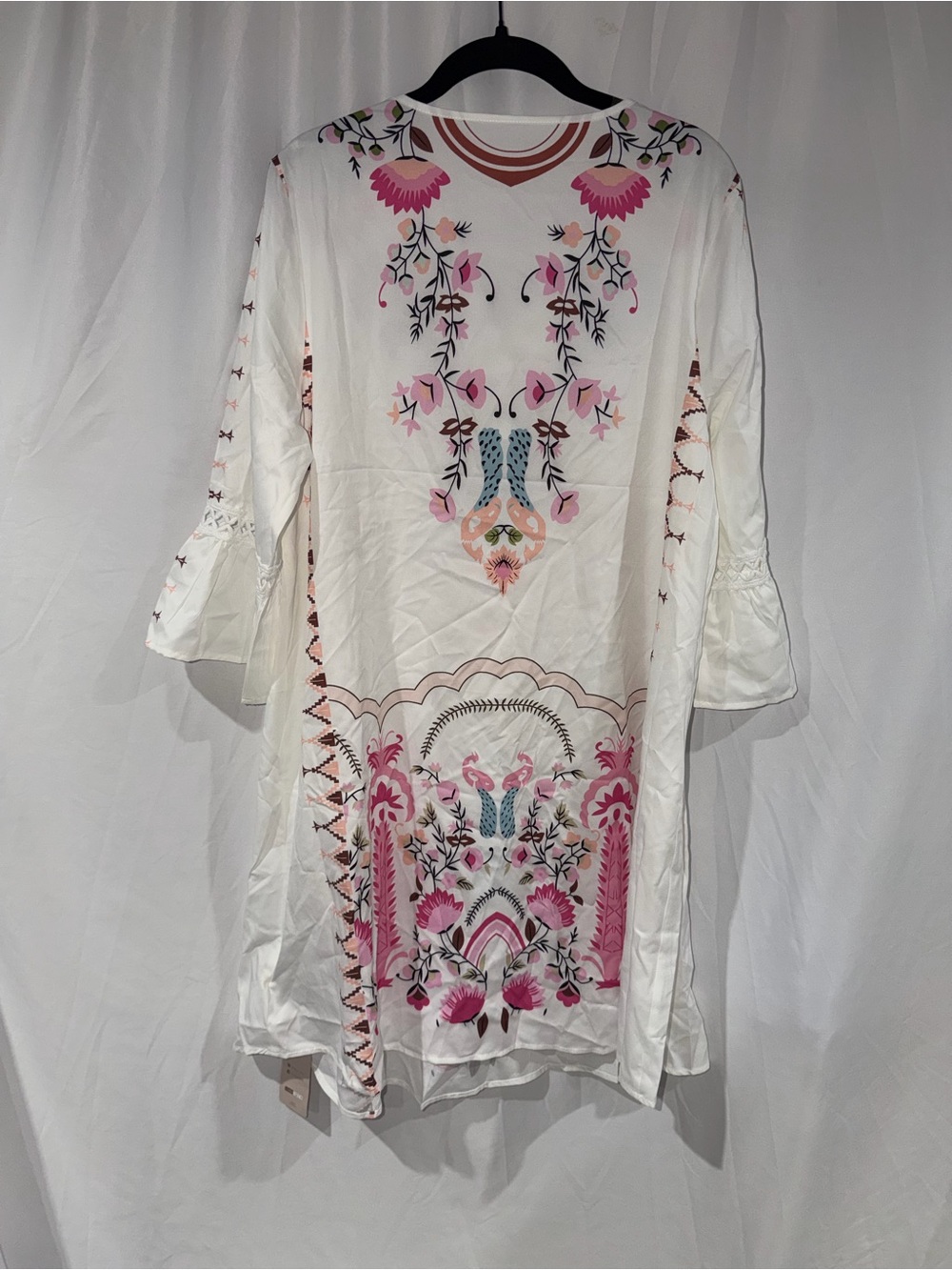 Emery Rose Dress White Floral Embroidered Boho V Neck Mini Tunic Dress XL - Picture 5 of 5